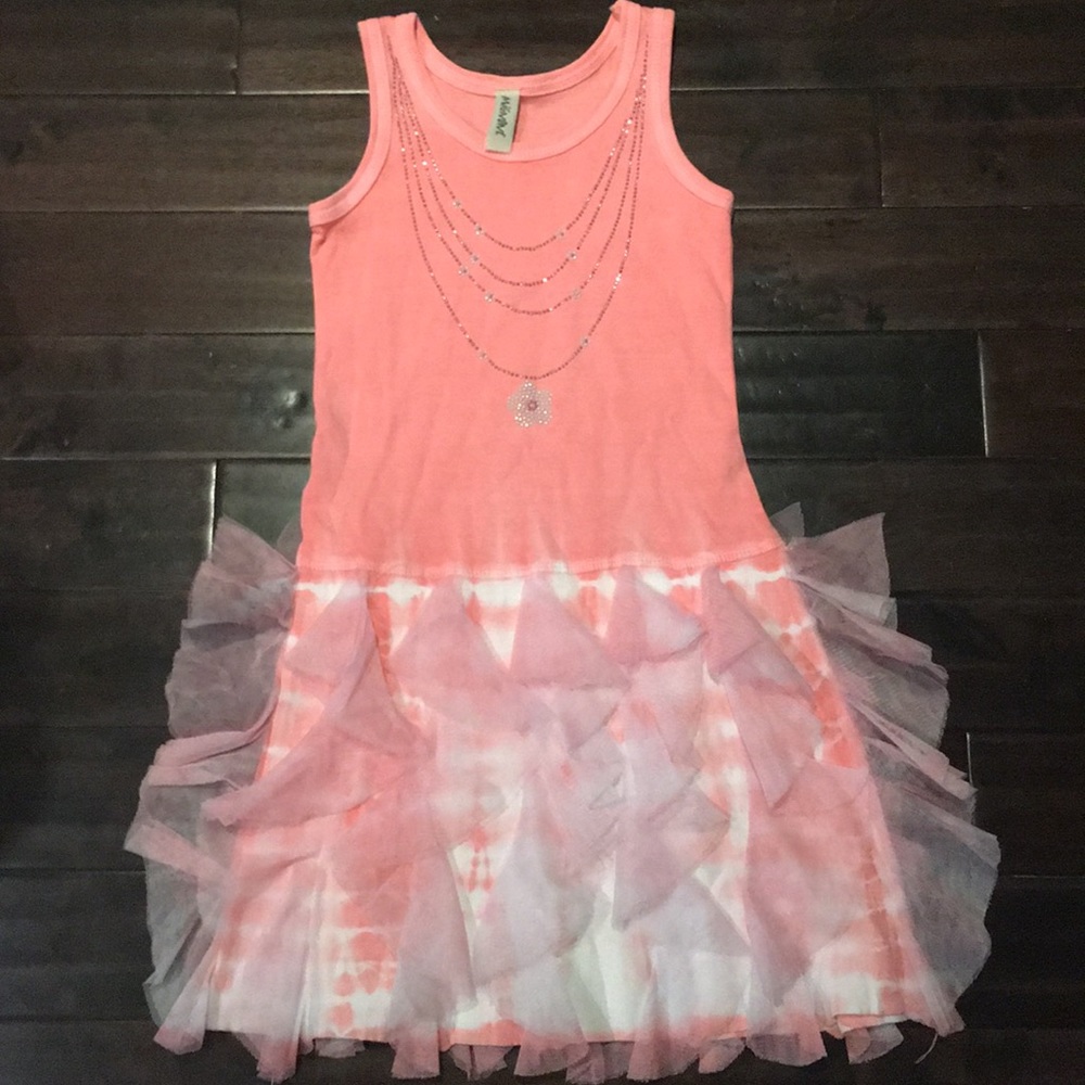 Girls' Pink Sleeveless Tulle Tiered Casual Dress